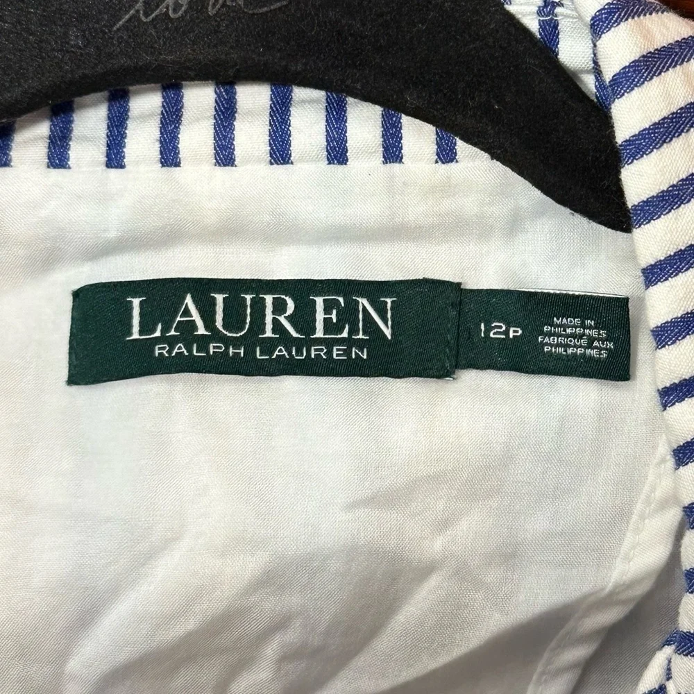 Lauren Ralph Lauren Seersucker Striped Blazer Blue White 12 Petite Like New